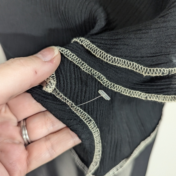 Z Mixed Fabric Black Sheer Tunic Top Art To Wear Langenlook M L Contrast Seams - Picture 7 of 12